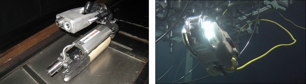 Self-propelled robots and underwater ROVs exploring the containment vessel at the Fukushima Daiichi Nuclear Power Station (Courtesy of IRID: International Research Institute for Nuclear Decommissioning)