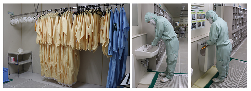 Put on dustproof coveralls in the changing room of the clean room—and don't forget to wash and dry your hands.