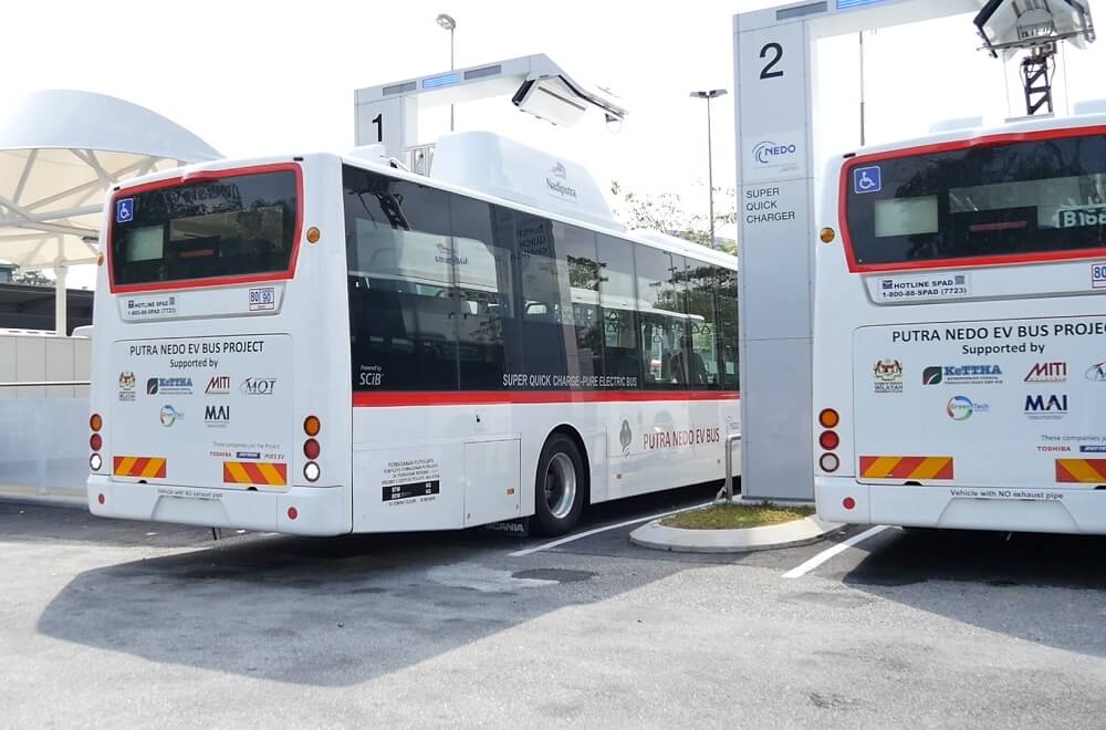 Pantograph-style chargers installed at bus terminals