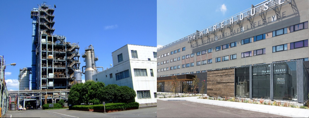 Left: Plastic recycle plant in Showa Denko Kawasaki Right: The pure hydrogen fuel cell system “H2Rex™” that was implemented at the Kawasaki King Skyfront Tokyu REI Hotel