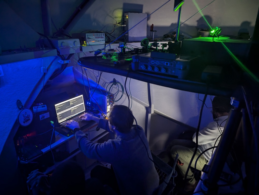 The team in place in the optical ground station, conducting the demonstration. 
