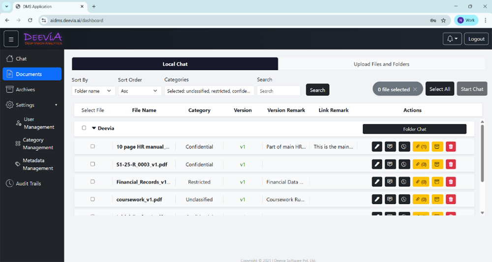 Screenshot of a document management system powered by GridDB.