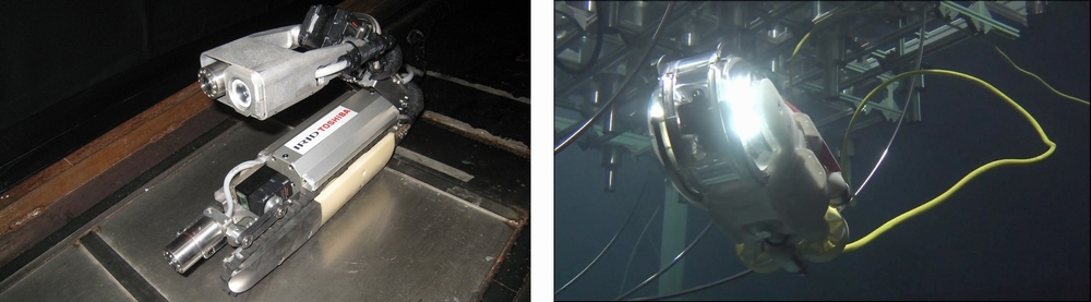 福島第一原子力発電所　原子炉格納容器の内部を探る自走式ロボットと水中遊泳ロボット(IRID：国際廃炉研究開発機構)