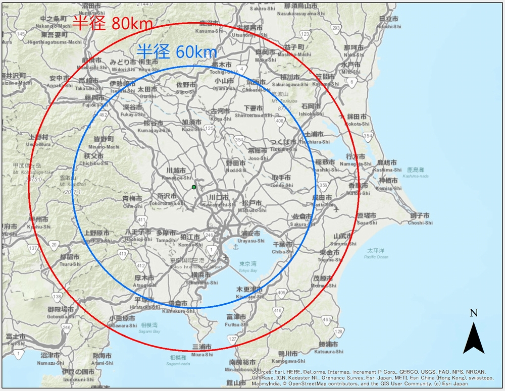 埼玉大学を中心とした観測範囲