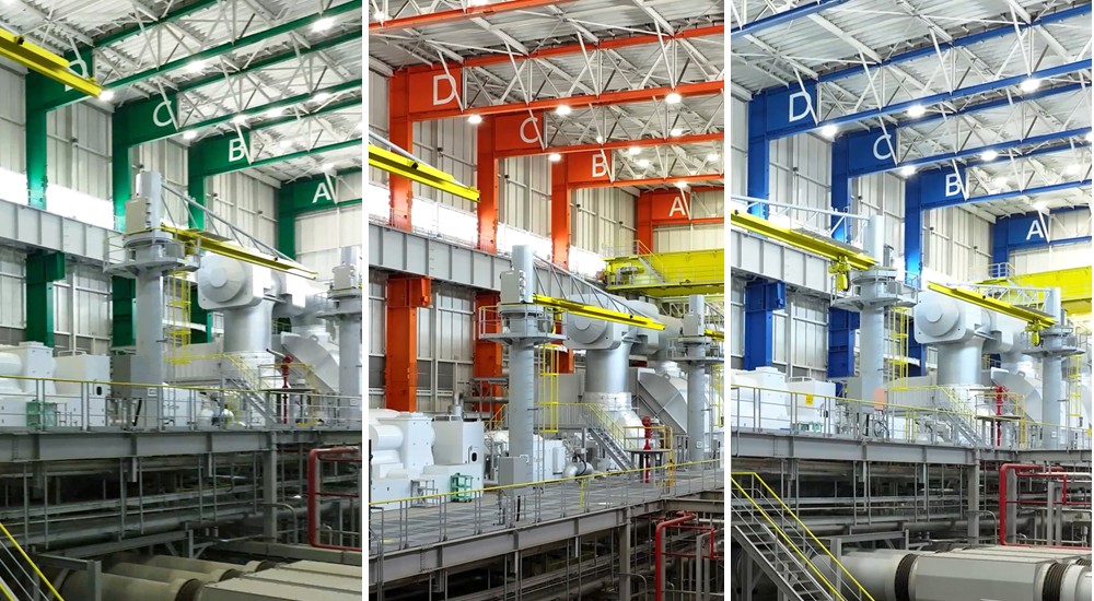 天井や壁のラベリングにより、広大な建屋内でも正確に自分の位置を把握できる 